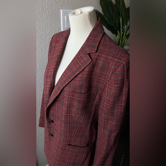 💸 SOLD • Vintage Evan Picone Burgundy Red Plaid Blazer Size Medium 8/10 - Picture 2 of 7